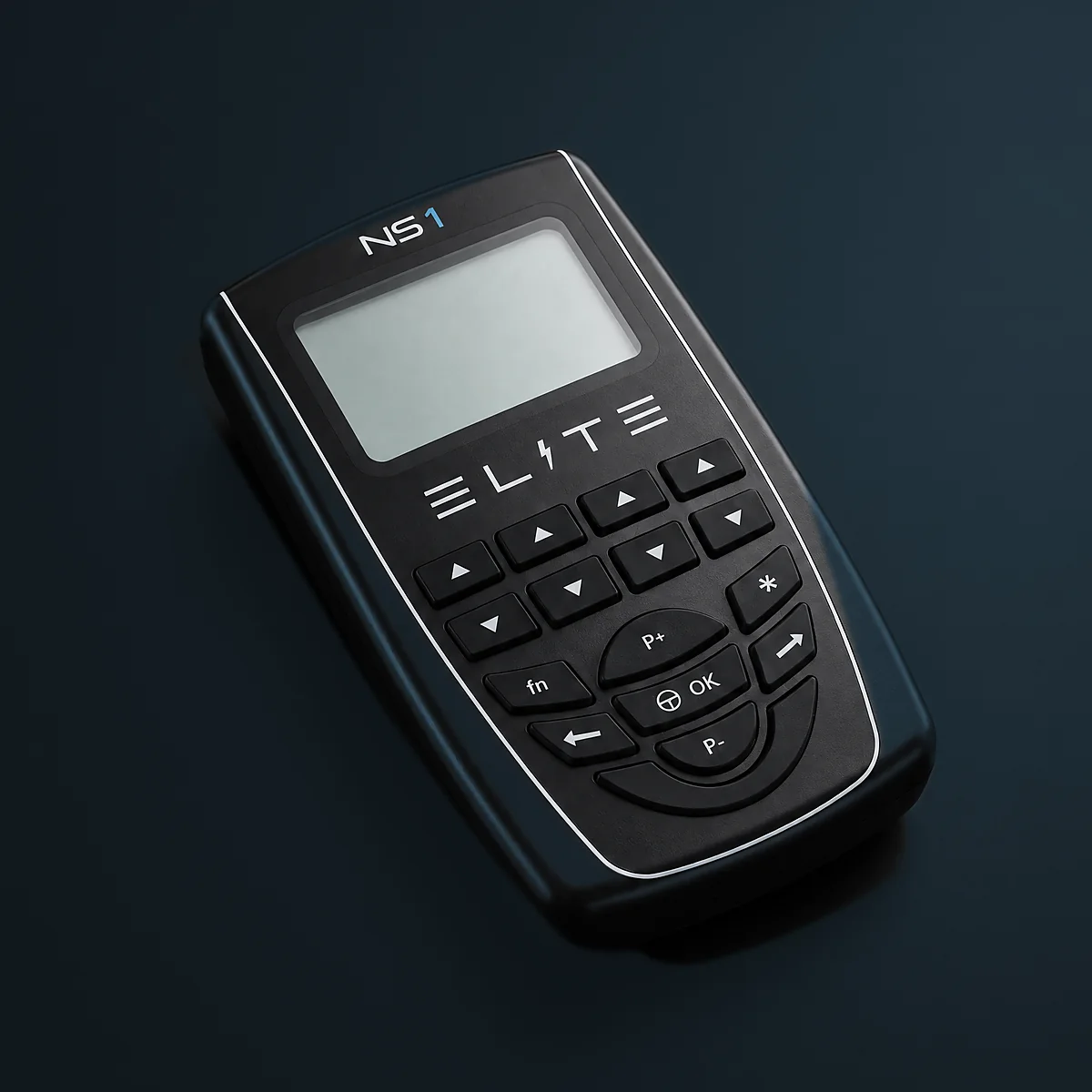 The NS1, front view: screen, Elite wordmark and keypad
